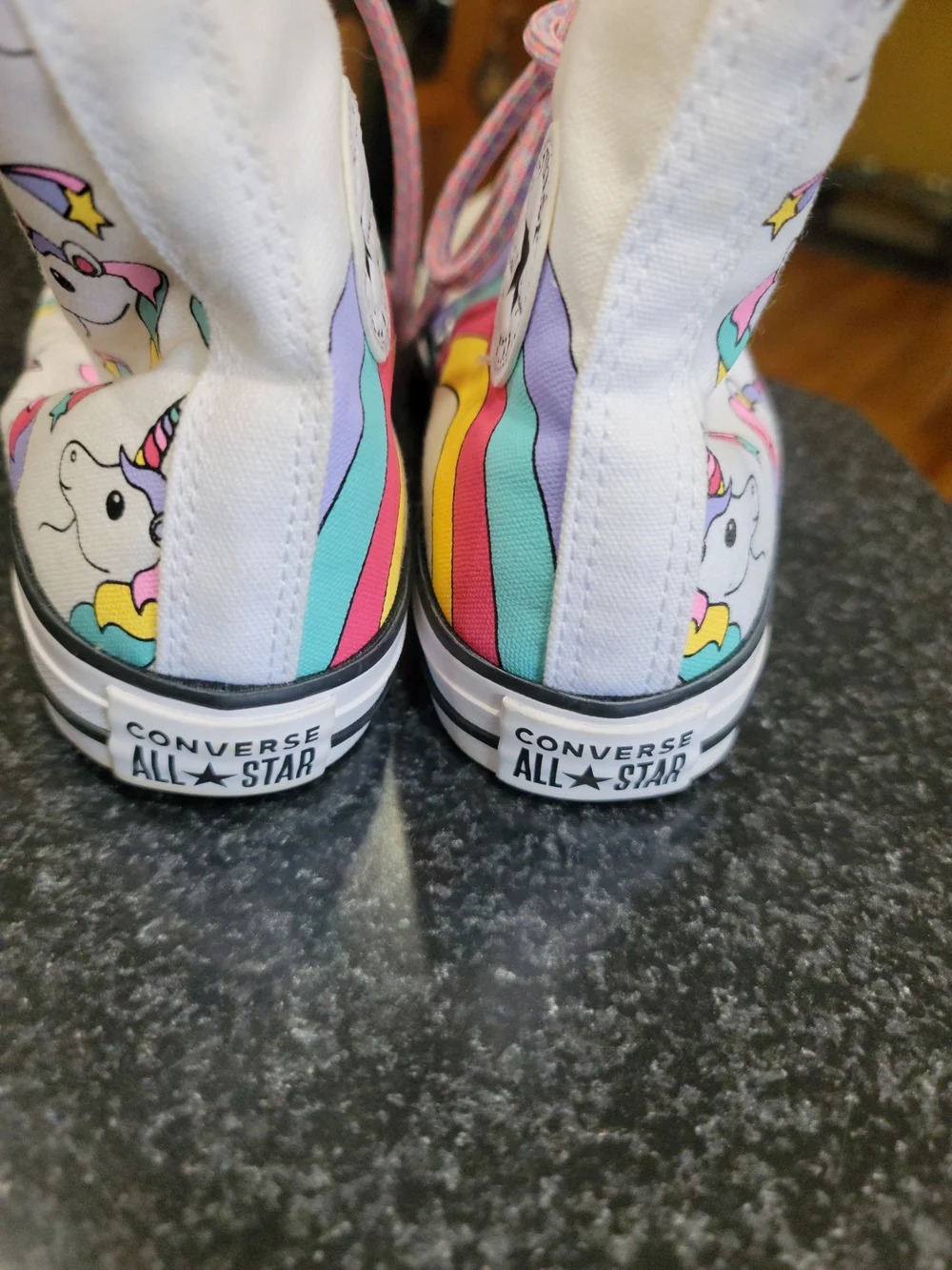 Converse Kids White High-Top Sneakers with Rainbow And Unicorn Stripes